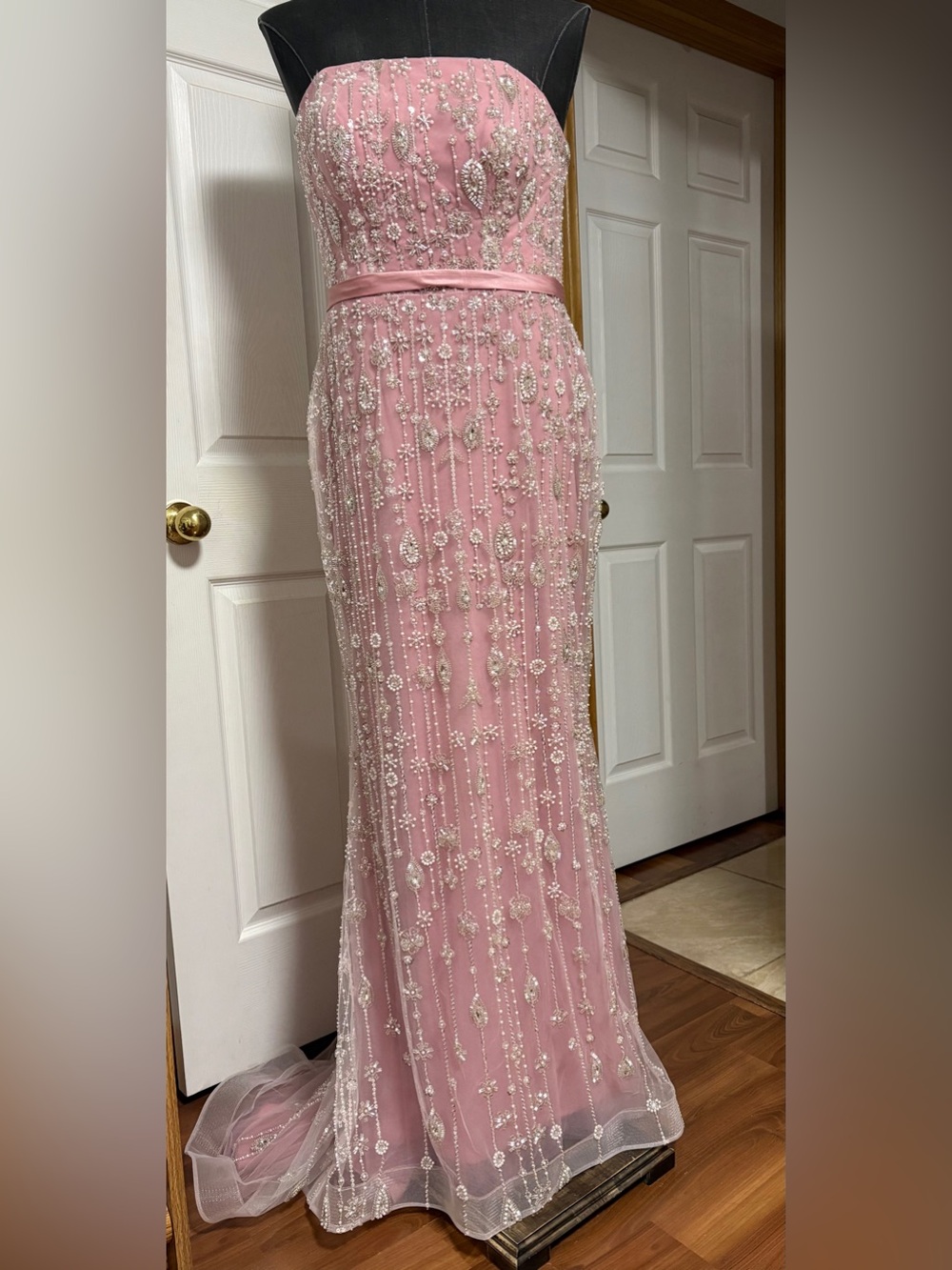 Elegant Pink Beaded Evening Gown